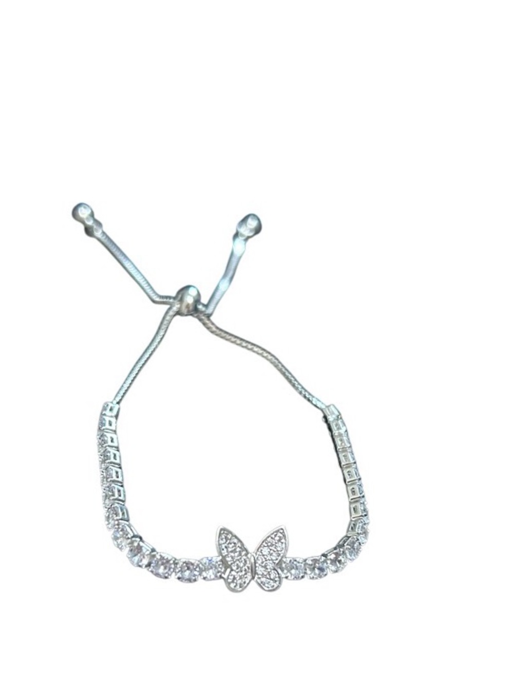 925 Sterling Silver Butterfly Crystal Adjustable Bracelet - Women's Jewelry